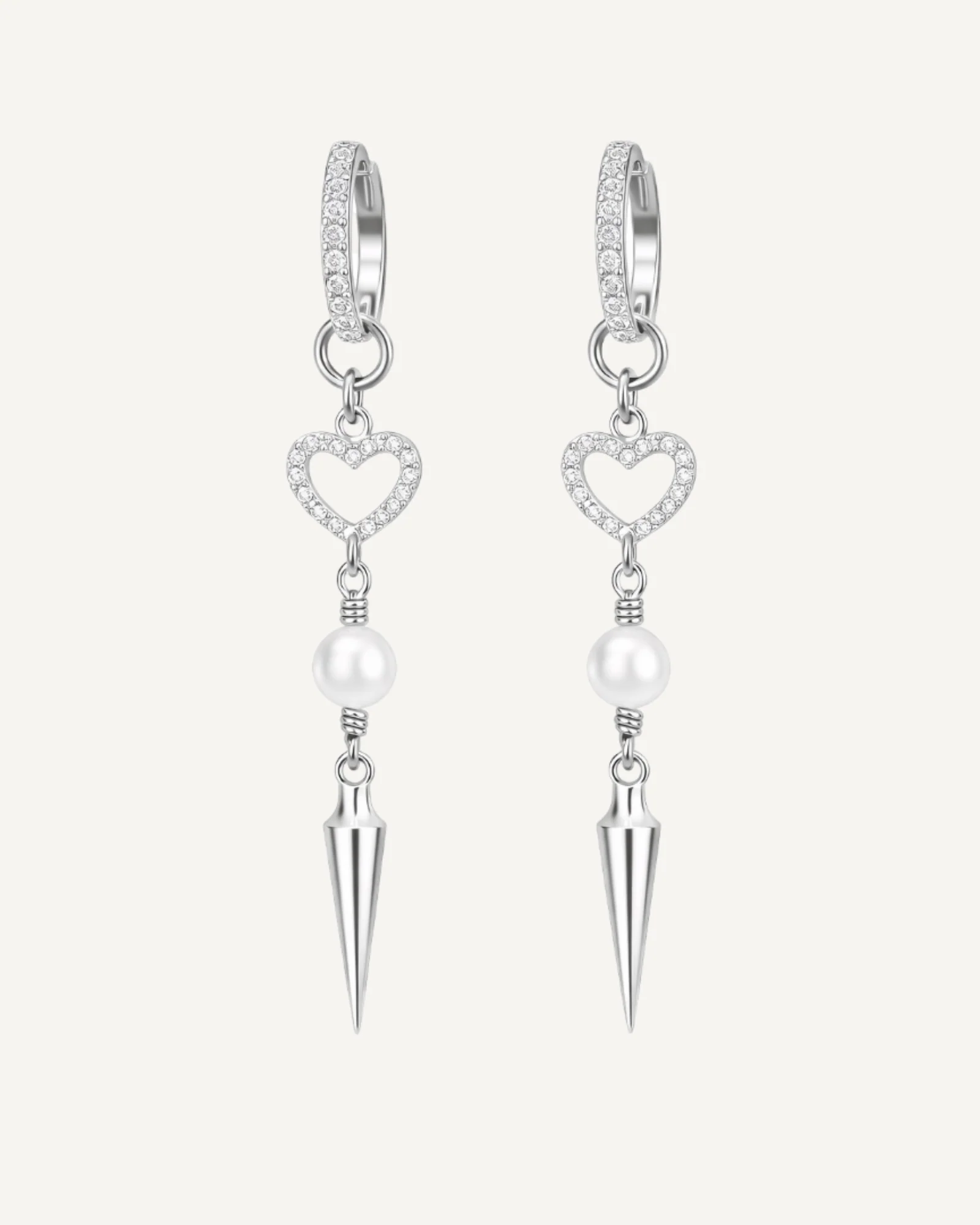 Pearl Spike Heart Earrings - Image 2